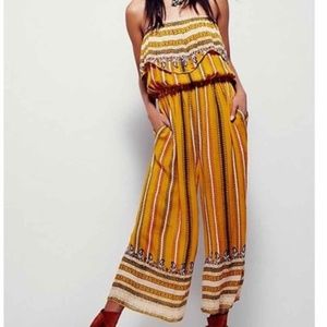 Free People Yellow Strapless Boho Romper Medium